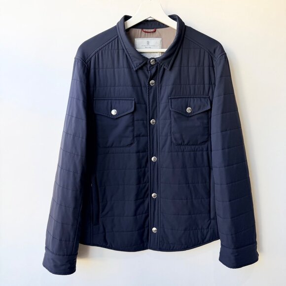 Brunello Cucinelli Quilted Nylon Shirt Jacket – Size M, Navy - Picture 2 of 14